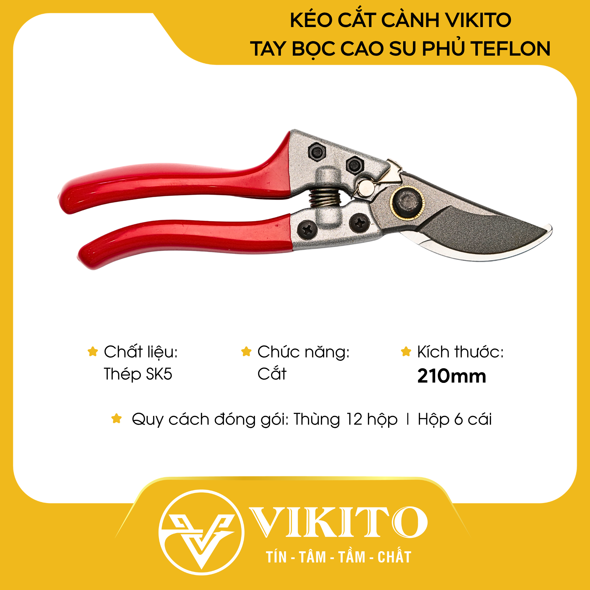 Kéo cắt cành VIKITO 108F tay bọc cao su phủ teflon